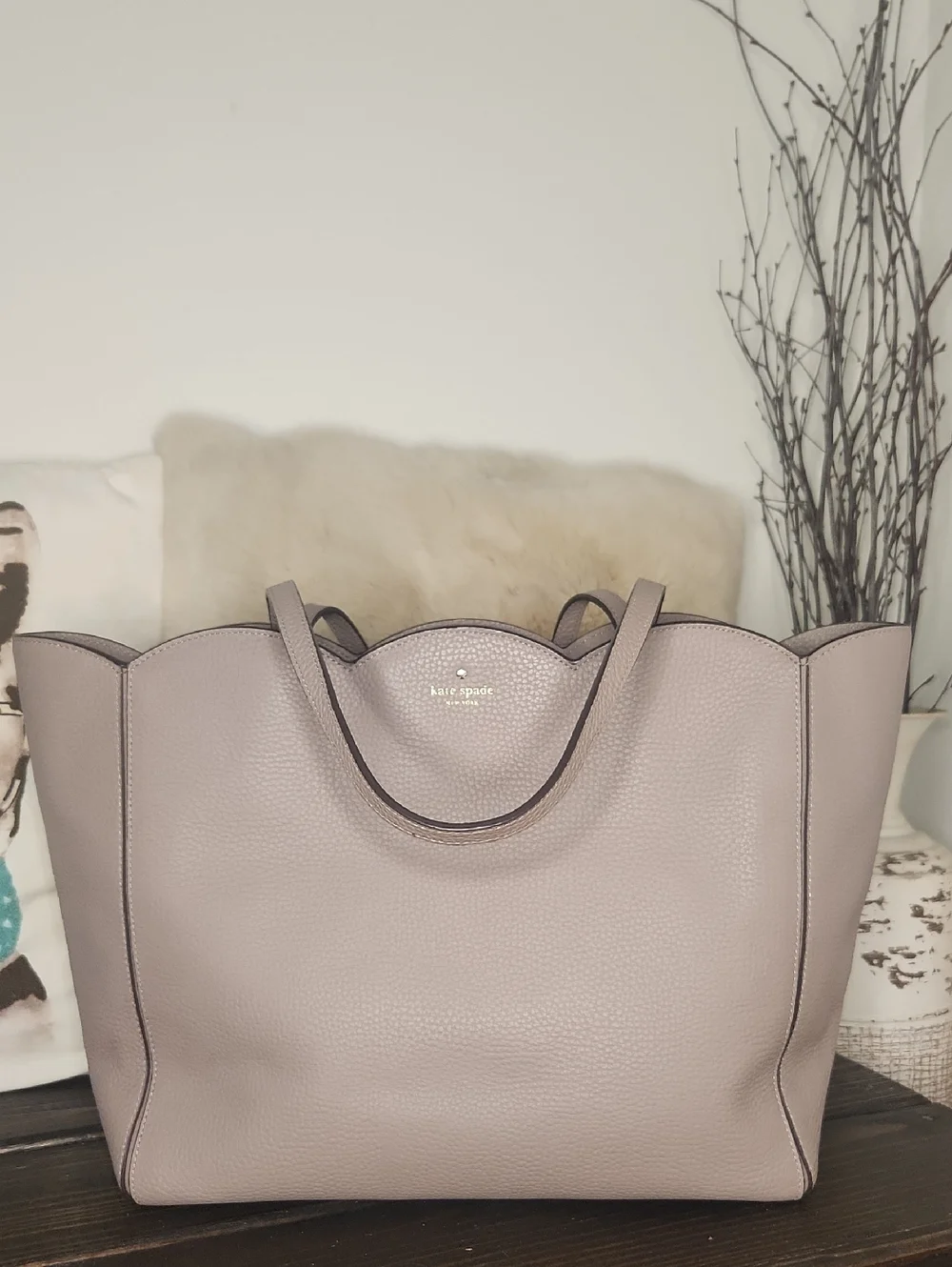 kate spade Scalloped Pebbled Tote in Dusty Mauve